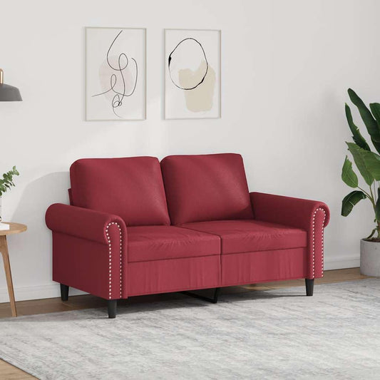 2 Seater Sofa Wine Red Faux Leather Cover 120 cm with Sleep Function, Extendable Bed Box, Contemporary Cosy Space Saving for Living Room, Guest Room, Teenager's Room, Study