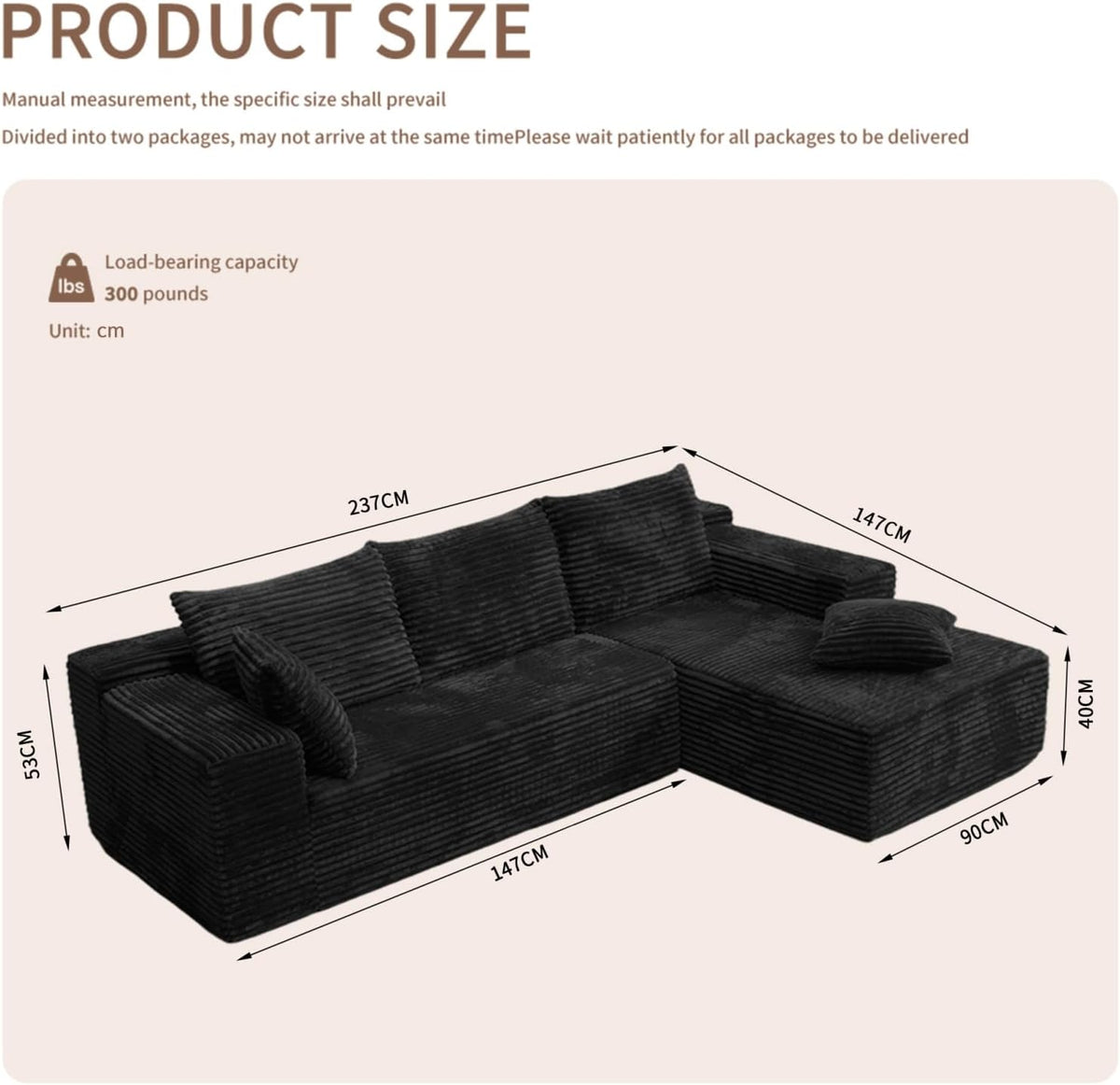 L-Shaped Sectional Sofa, Modular Cloud Couch, Deep Seat