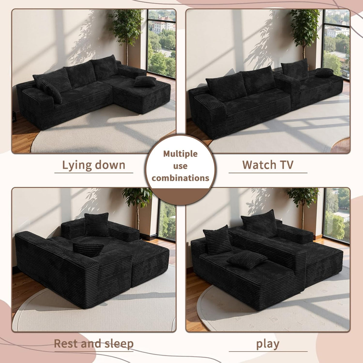 L-Shaped Sectional Sofa, Modular Cloud Couch, Deep Seat