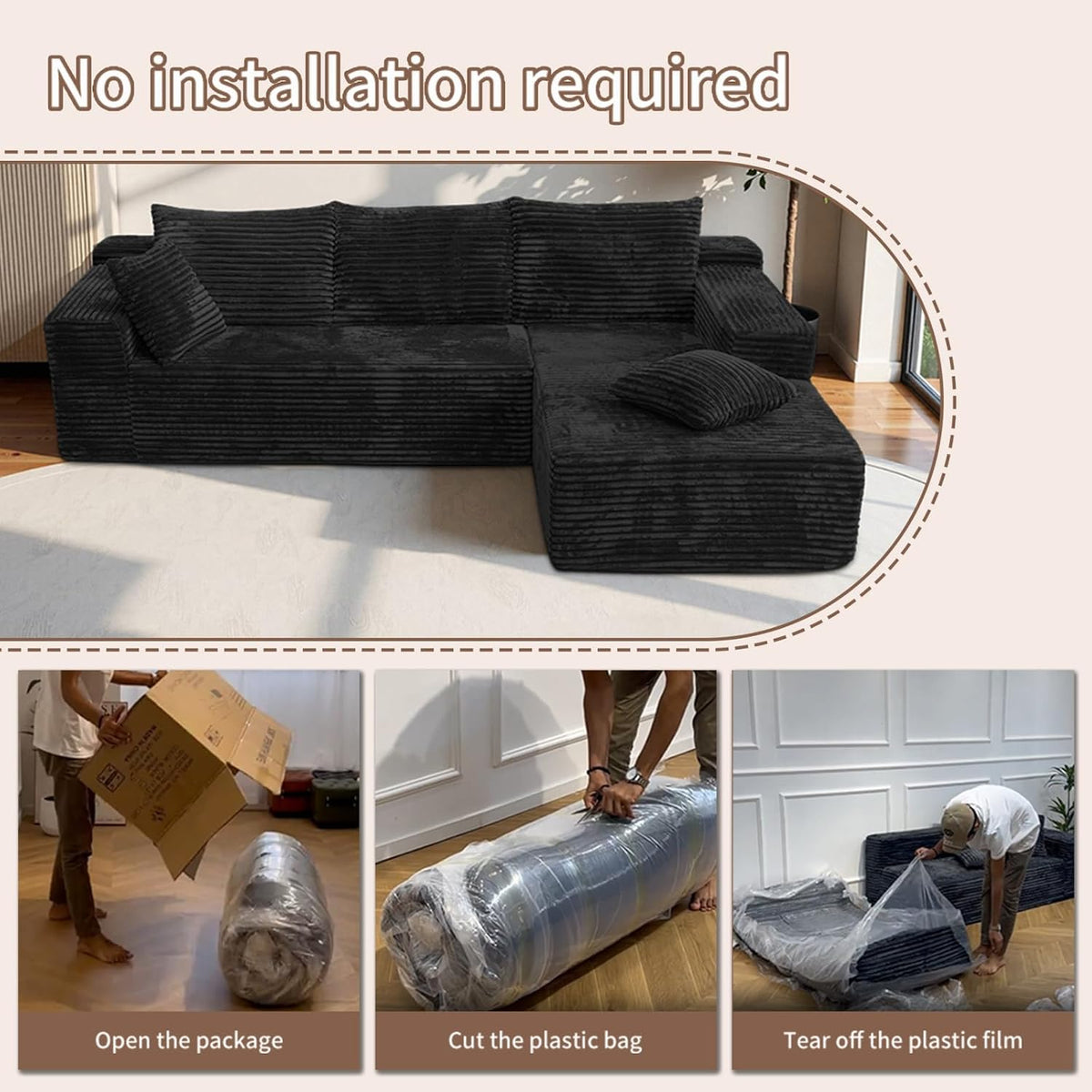 L-Shaped Sectional Sofa, Modular Cloud Couch, Deep Seat