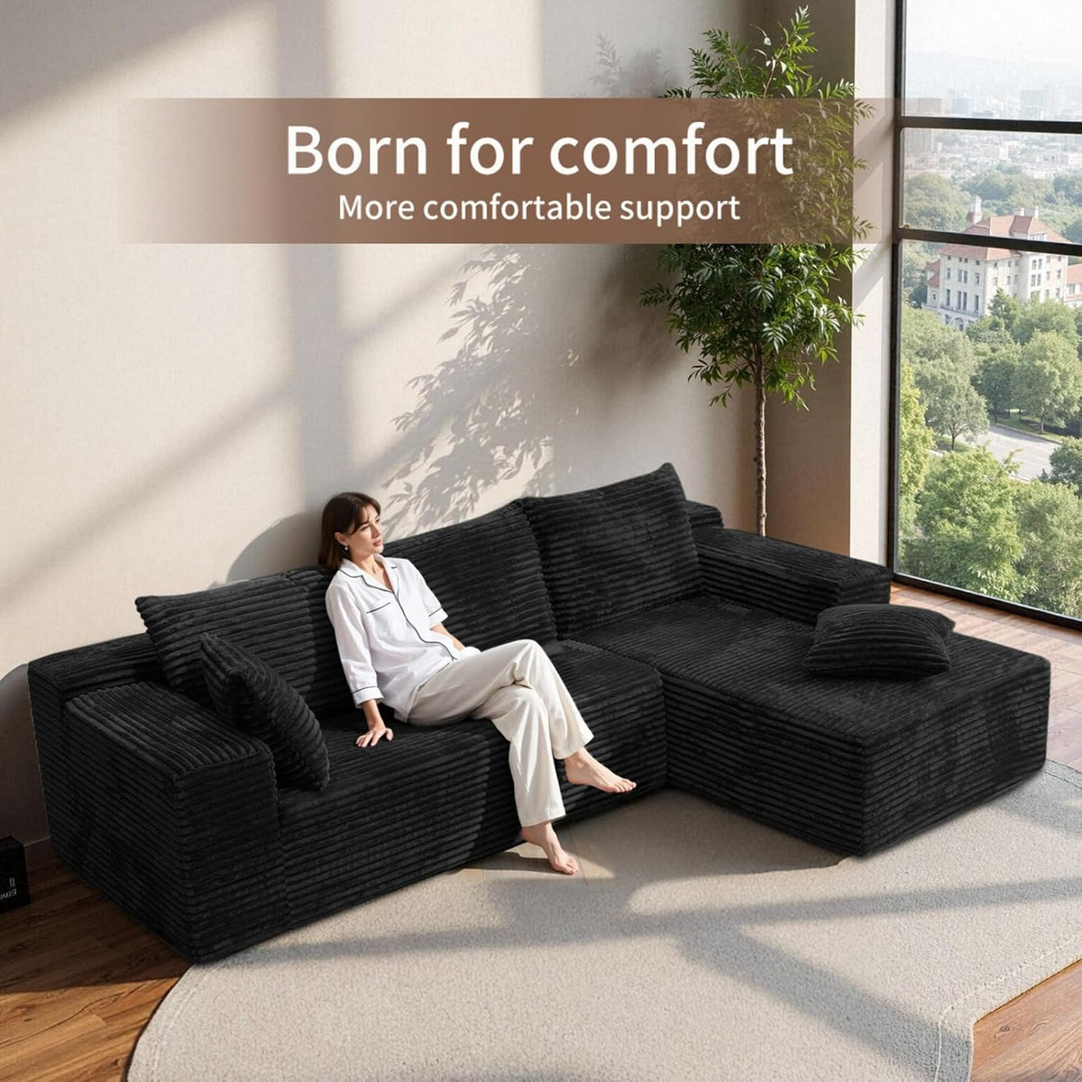 L-Shaped Sectional Sofa, Modular Cloud Couch, Deep Seat